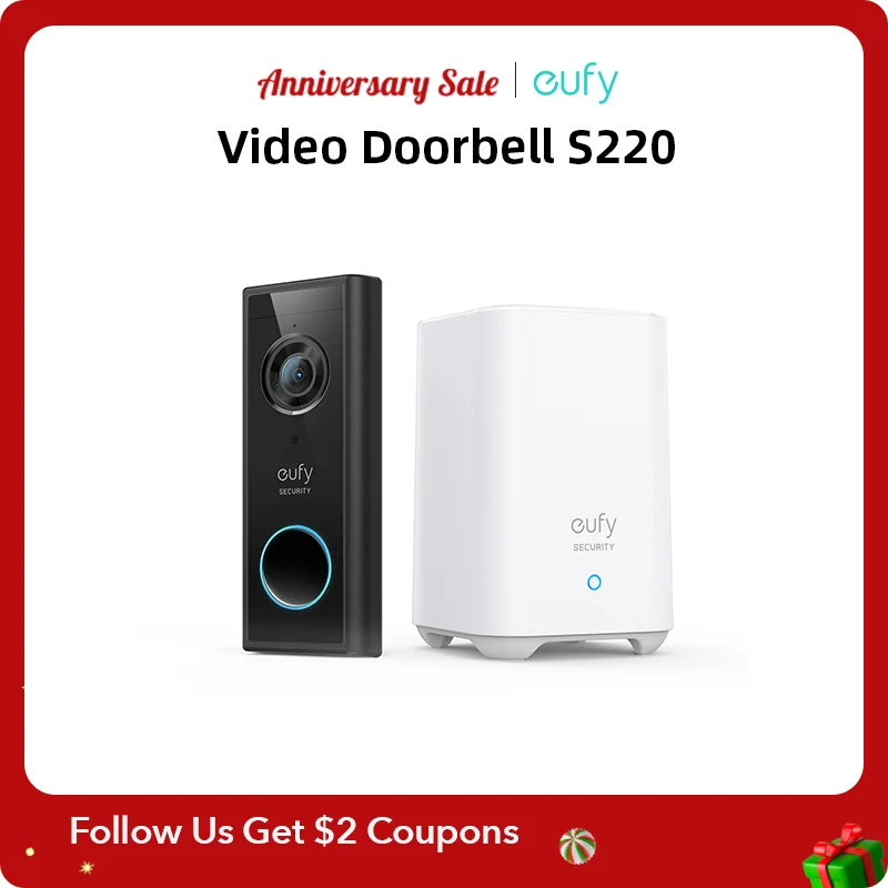 eufy Security Video Doorbell Camera（Battery-Powered）Kit 2K Resolution Encrypted Local Storage No Monthly Fees Smart Home видеоглазок комплект eufy video doorbell 2k t82101w1