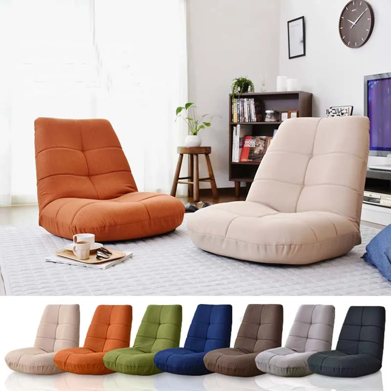 Foldable&Adjustable Japanese Floor Leisure Chair Linen Fabric Upholstery Living Room Furniture Modern Relax Occasional Chair