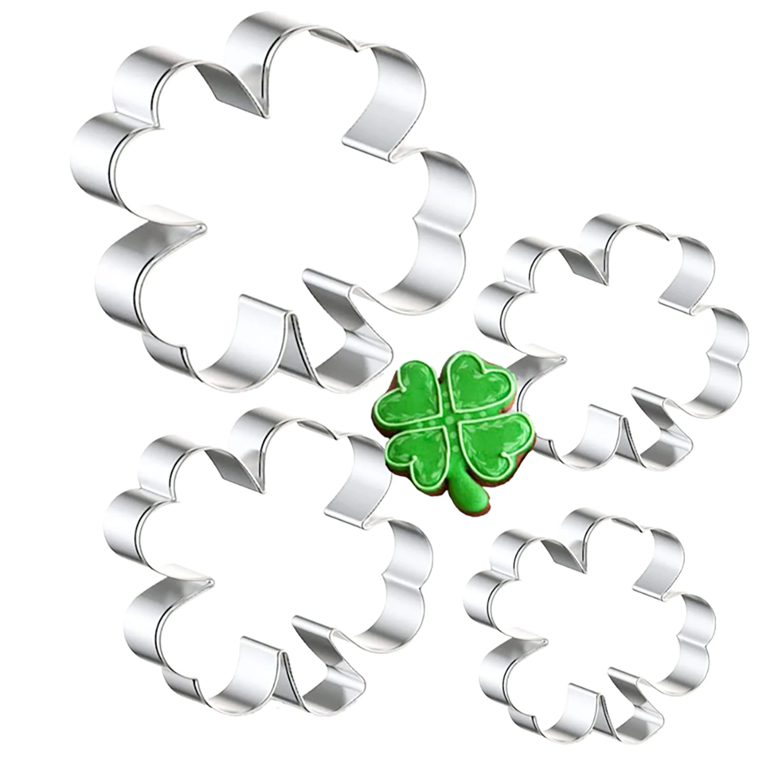 Stainless Steel Four Leaf Clover Shamrock Cookie Cutter St. Patrick&rsquo;s Day Biscuit Bread Molds Cookie Kitchen Bakeware Tools