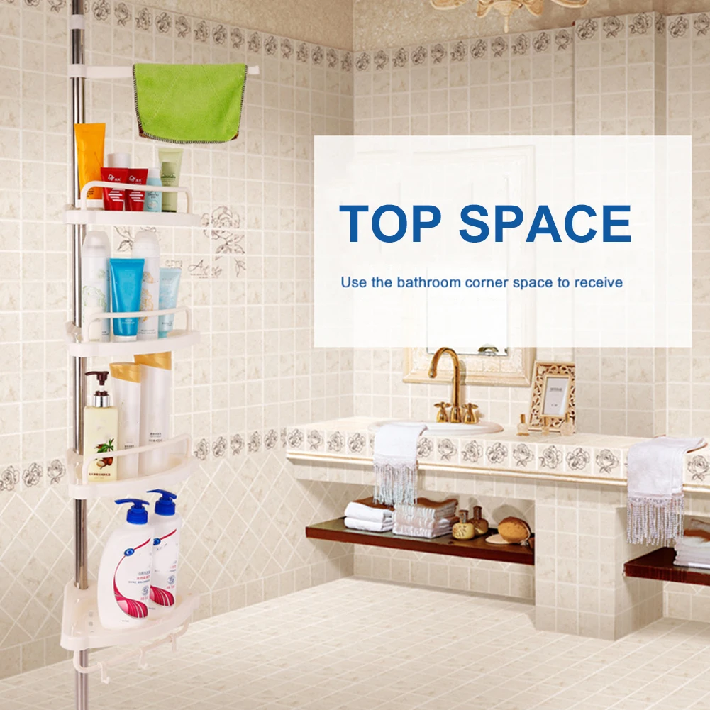 Telescopic Corner Shelf No Drilling Floor Ceiling Holder Stainless Steel Frame Shower Caddy Organizer Shelf Shower Corner Stand