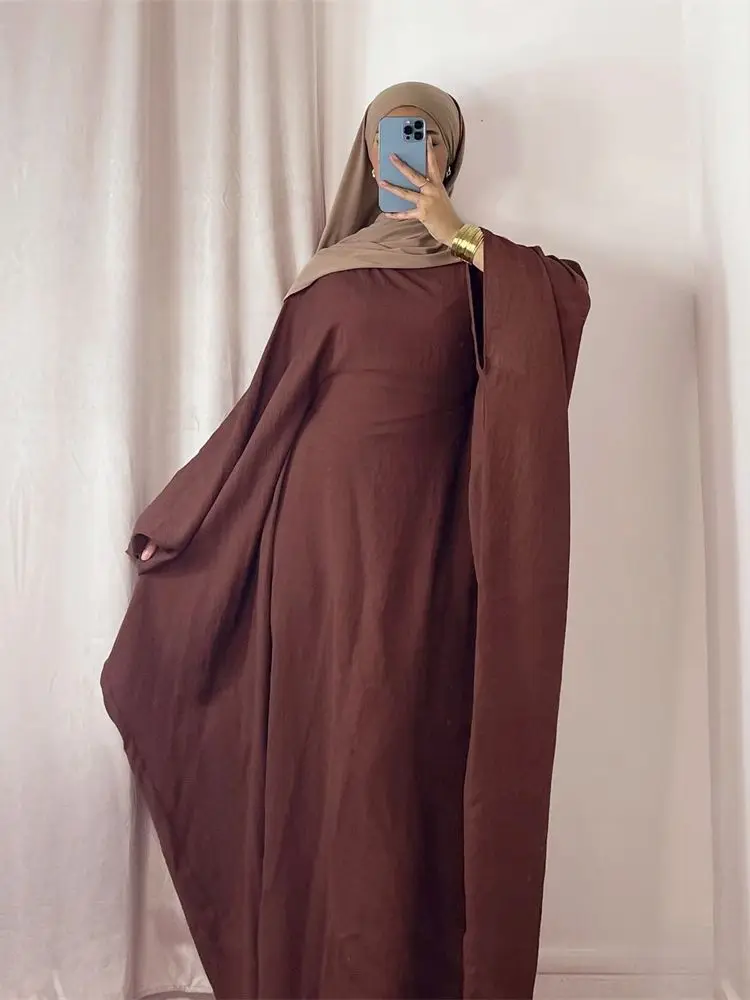 Zomer Zachte Crêpe Als Linnen Khimar Vlinder Batwing Abaya Dubai Luxe 2024 Islam Moslim Kaftan Bescheiden Jurk Voor Vrouwen Kebaya