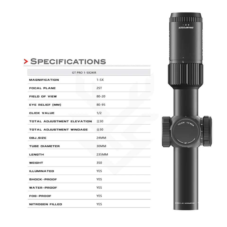 SWAMP DEER Rifle Scope 1-5x24IR LPVO GT PRO Short Scope Compact