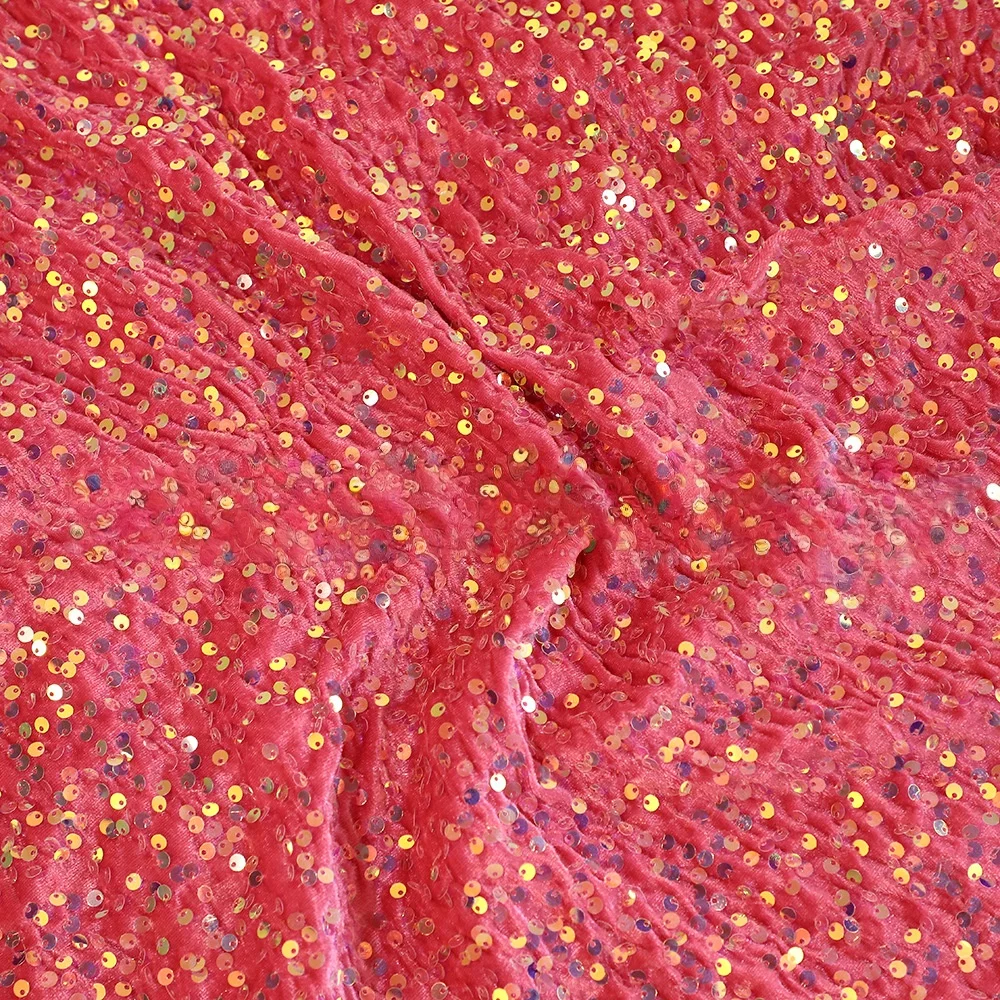 Vibrant Multicolor Sequined Embroidered Velvet Fabric