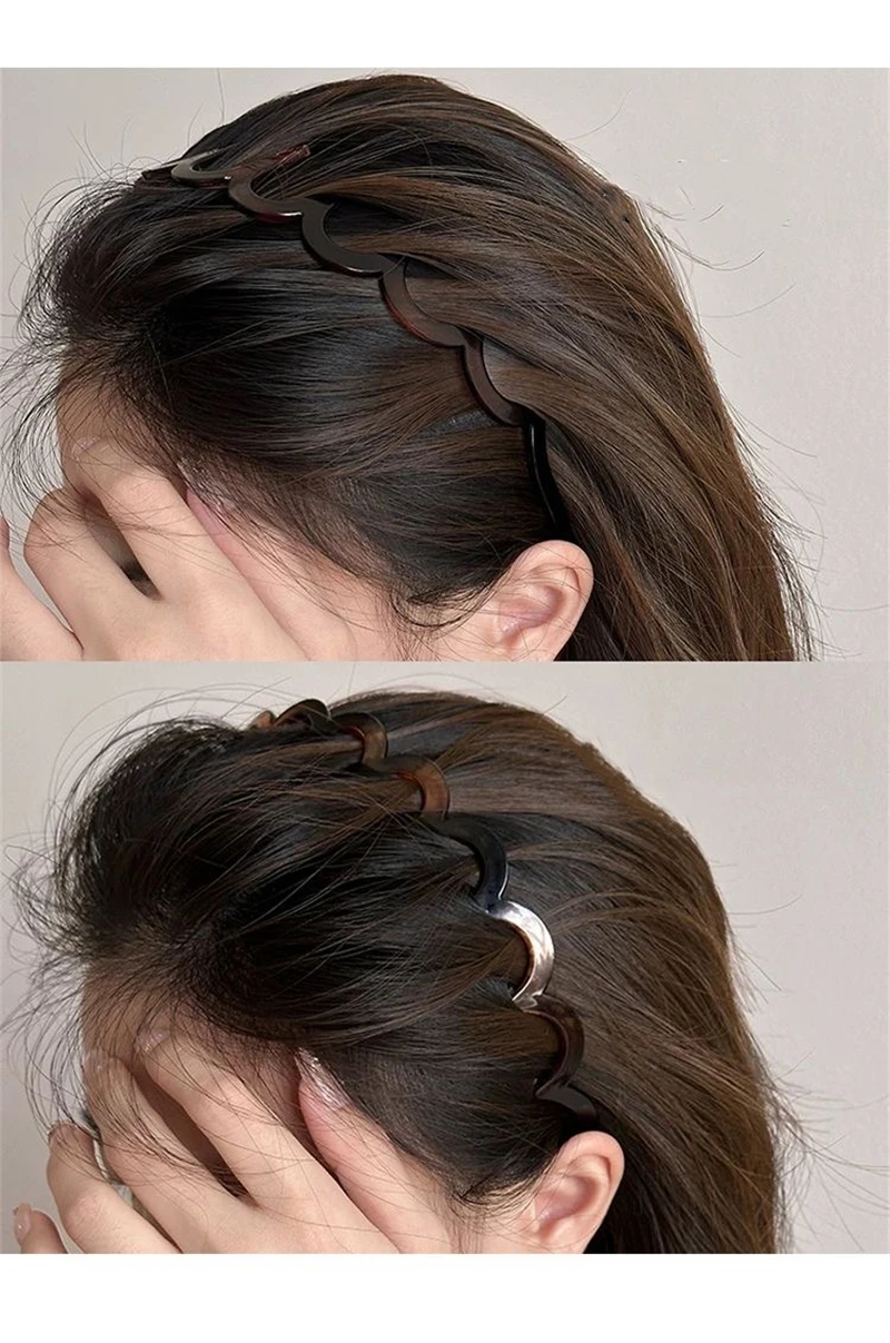 Koreanische Damen-Haarkamm-Stirnbänder aus Kunststoff, U-förmige Haarreifen mit festen Zähnen, rutschfeste, flauschige Haarbänder, Kopfbedeckungen, Haar-Accessoires – Detail 5
