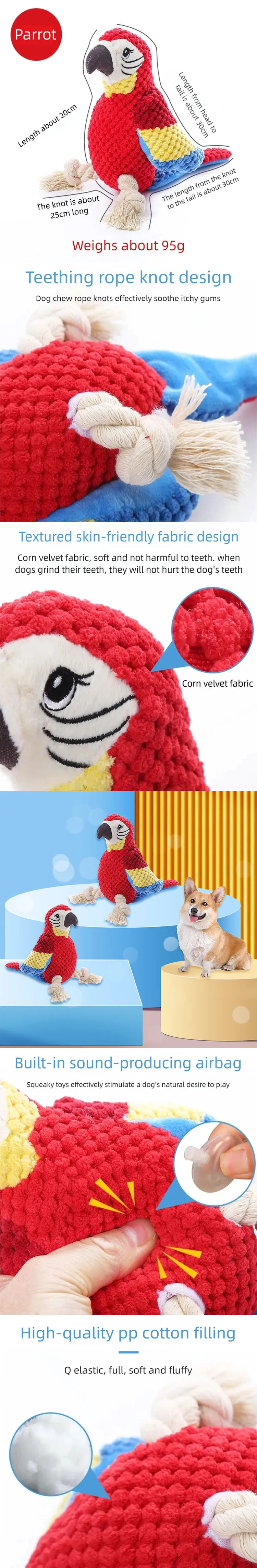 Parrot Shaped Squeaky Dog Toy For Small And Medium Sized Dogs_voghion.com