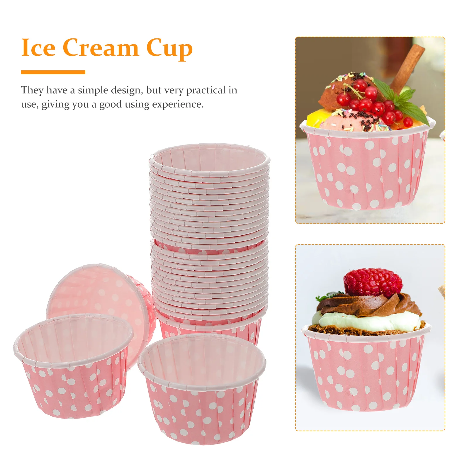 50 Pcs Ice Cream Cups Plastic Disposable Bowls Dessert Containers for Desserts Paper Party Cupcake Liners Plate