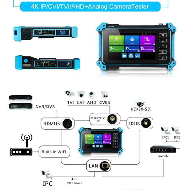 5.4" CCTV IPC Tester AHD CVI TV SDI Camera Testing 4K IP Camera Tester IPC-5200 Plus PTZ VGA HDMI Input Cable Tracer CCTV Tester 5