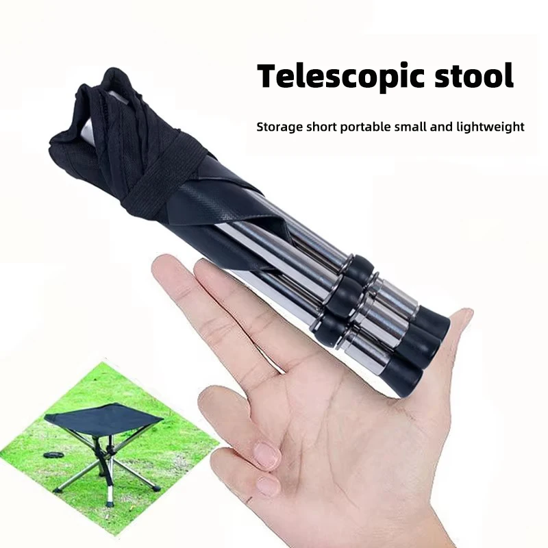 Tabouret télescopique inox pliant - Siège camping pêche portable charge 150kg facile à plier