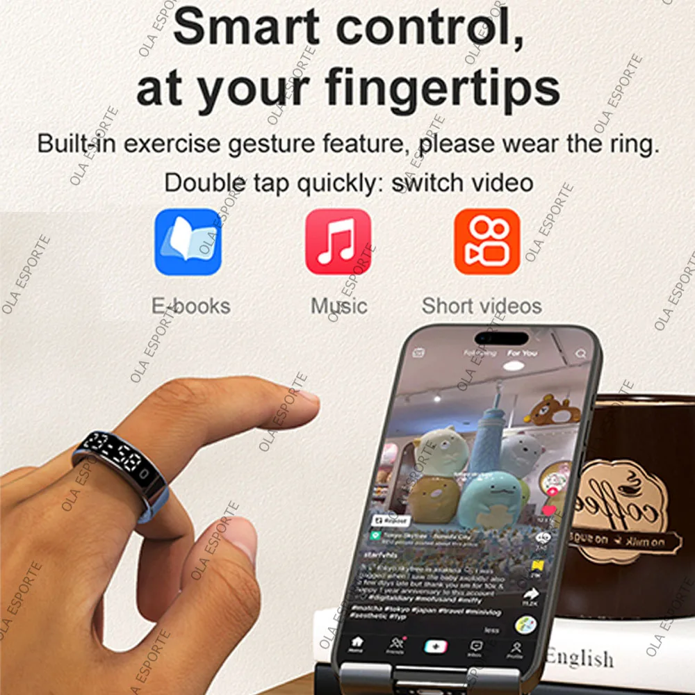 For Smart Ring Hd Screen Tiktok Control 5ATM Waterproof for Smartring forGalaxy Women Men Ring HeartRate Monitor 5