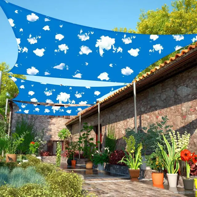 Kék Ég És Fehér Felhők Napsütéses Vitorla Napellenző Négyzet Alakú Téglalap Lombkorona A Kültéri Kerti Udvarhoz Pond Pergola Sunshade Cover Sátor - Image 5