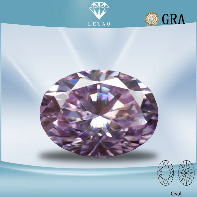 Moissanite Stone Light Purple Colour Oval Cut Lab Created Synthetic Gemstone Passed Diamond Tester Comes with GRA Certificate