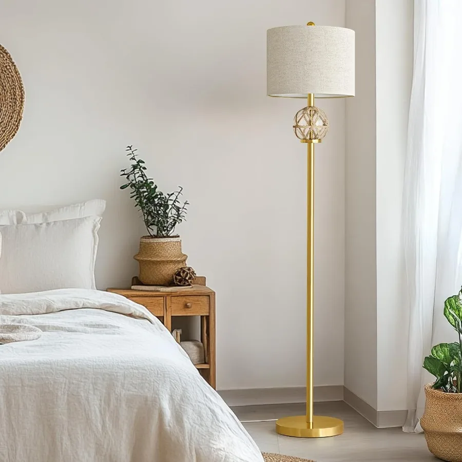 Modern 61.5" Gold Boho Floor Lamp with Rattan Glass Shade 3