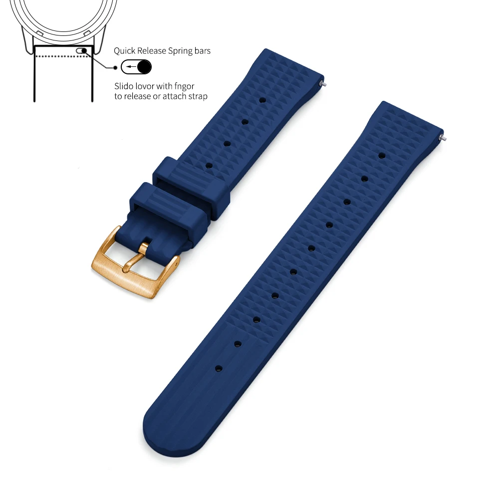 Premium Grade Waffle Design Quick Release Fluoro Rubber Watch Strap