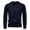 Autumn Winter Pullover Men's Sweater V-neck Solid Color Long Sleeve Men Clothing Warm Sweaters Men Casual Fashion Sweater Tops 1