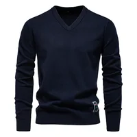Autumn Winter Pullover Men's Sweater V-neck Solid Color Long Sleeve Men Clothing Warm Sweaters Men Casual Fashion Sweater Tops 1