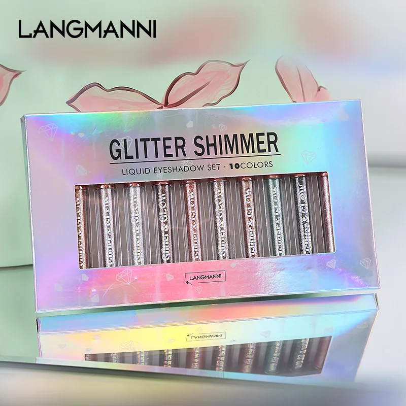 Eye Shadow 10-Piece Diamond Glitter Liquid Eyeshadow Set Long-Lasting Shimmer High-Pigment Sparkling