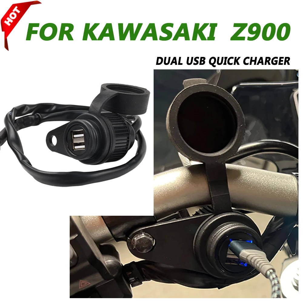 Per Kawasaki Z900 Z 900 2021 2022 2023 2024 Moto Impermeabile Dual Usb Quick Charger Socket Adapter Usb Dc Outlet Converter