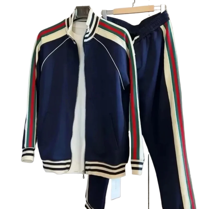 Men's Clothing Spring and Autumn high quality Trendy All-match Fashion Color Matching Cardigan Collar Casual suit Two-piece Set 5