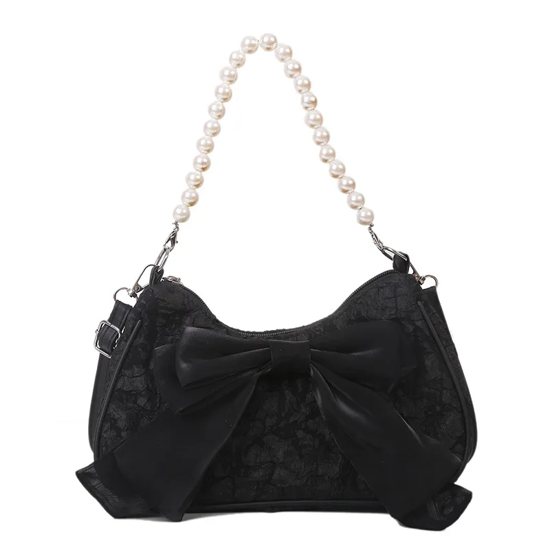Summer Small Bag Women New Fashion Slung Shoulder Bag Pleated Cute Bow Pearl Handbag Luxury Brand Female Crossbody Bag