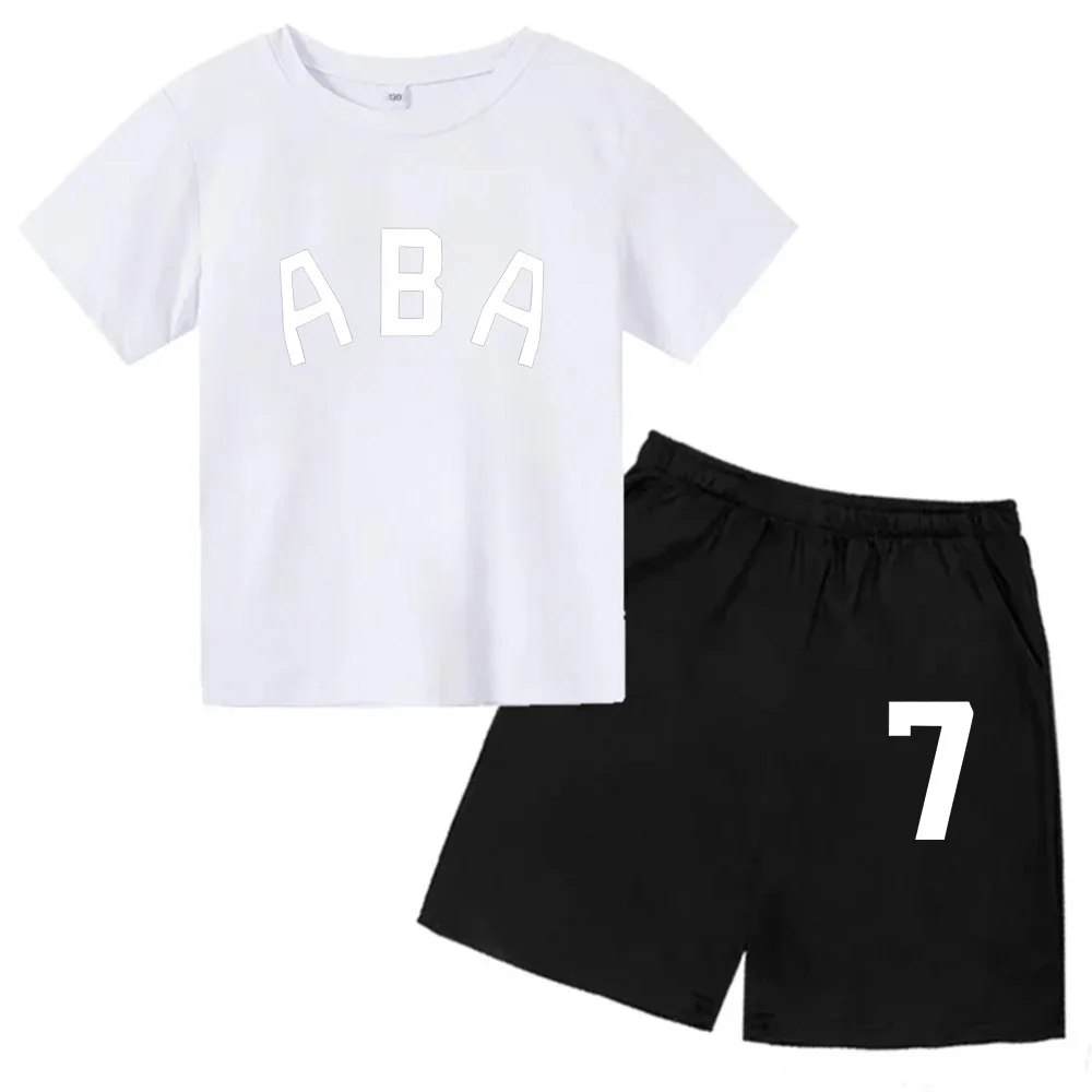 thumbnail image 1 of Ropa de bebé con estampado de letras para niños y adolescentes, conjunto de camiseta y pantalones cortos de verano de 2 piezas, conjunto informal de manga corta para niños y niñas, 1 of 5