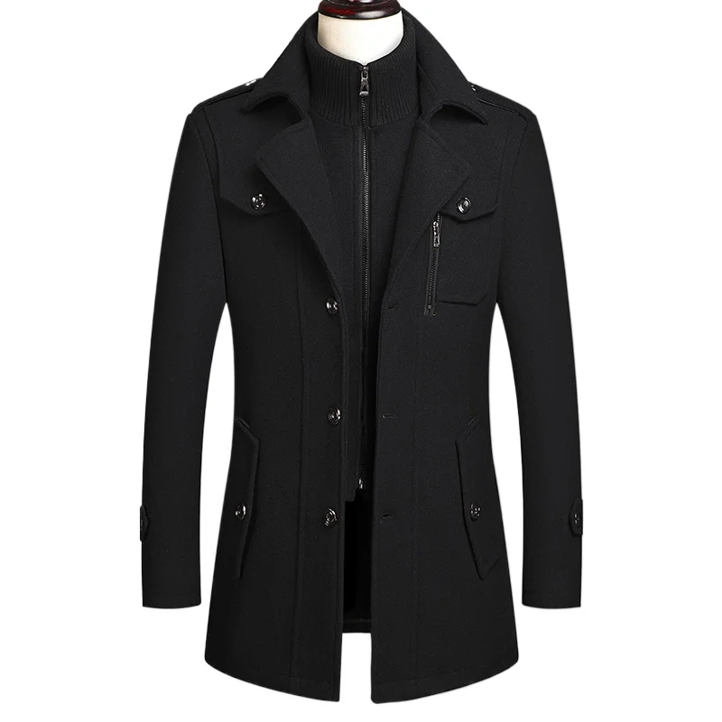 2024 Autumn Winter Double Collar Wool Coat Middle-aged Men's Business Fashion Handsome with Solid Color Woolen Men's Coat  M-4XL 2