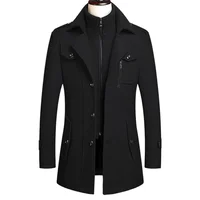 2024 Autumn Winter Double Collar Wool Coat Middle-aged Men's Business Fashion Handsome with Solid Color Woolen Men's Coat  M-4XL 2