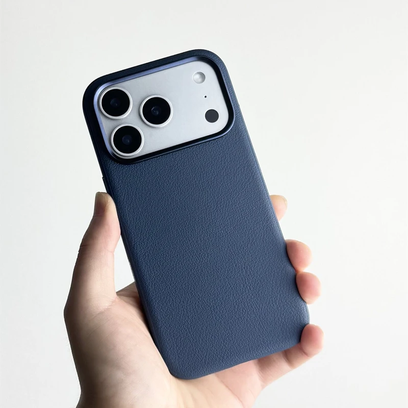 Premium PU Leather Magnetic Phone Case with Alloy Lens for Wireless Charging & Camera Protection