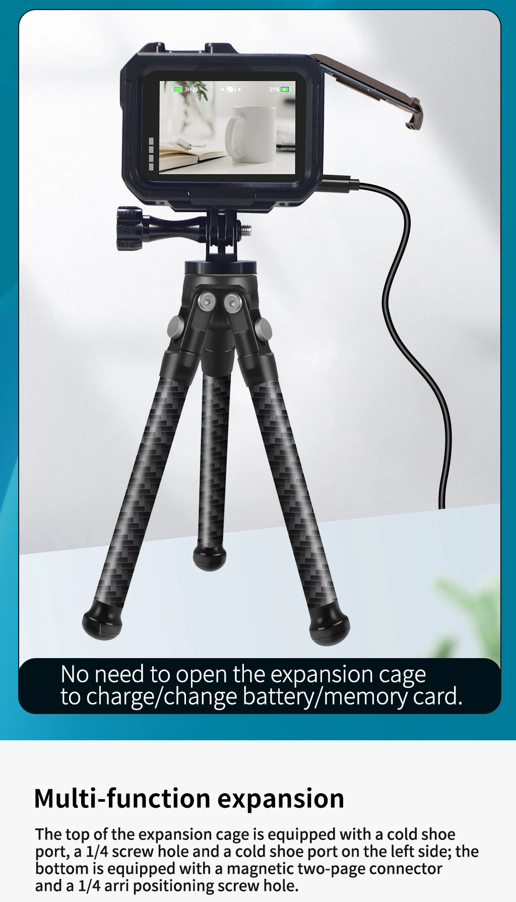 Description Picture 5 of itemFor Gopro 13 12 9 Camera Frame Metal Cage with Cold Shoe Mount Magnetic Foldable Adapter Bracket for GoPro Hero 11 Action Camera