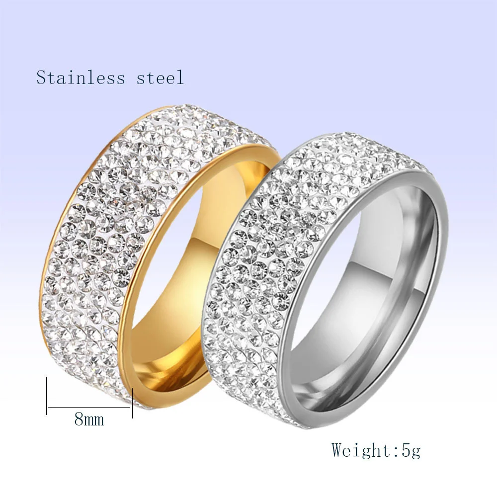 Hip Hop Iced Out Cubic Zirconia Ring Gold Silver Color Stainless Steel CZ Wedding Engagement Rings For Women Men Jewelry JZ1192