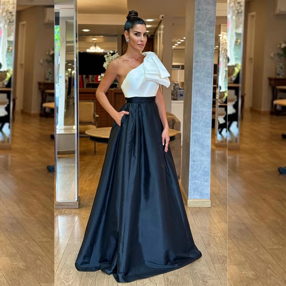 Jiayigong High Quality  Satin Bow Draped Ruched Beach A-line One-shoulder Bespoke Occasion Gown Long Dresses