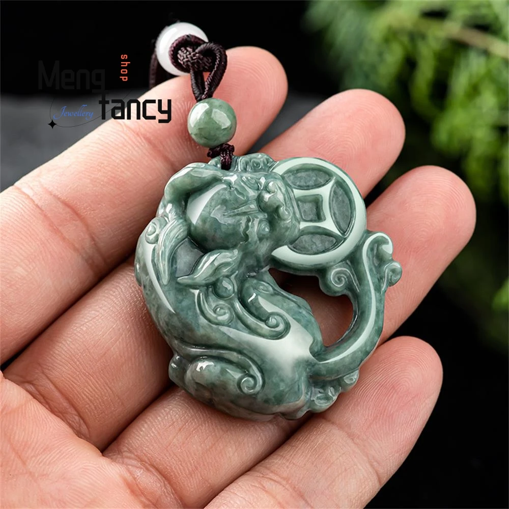 Natural A-goods Jadeite Wealth Inviting Ruyi Pixiu Icy Jade Pendant Exquisite Mascots Fashion Jewelry Holiday Gift
