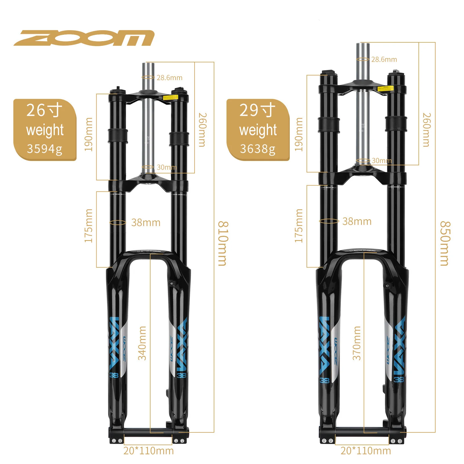 ZOOM 680DH Dual Crown MTB Suspension Fork Aluminum Alloy