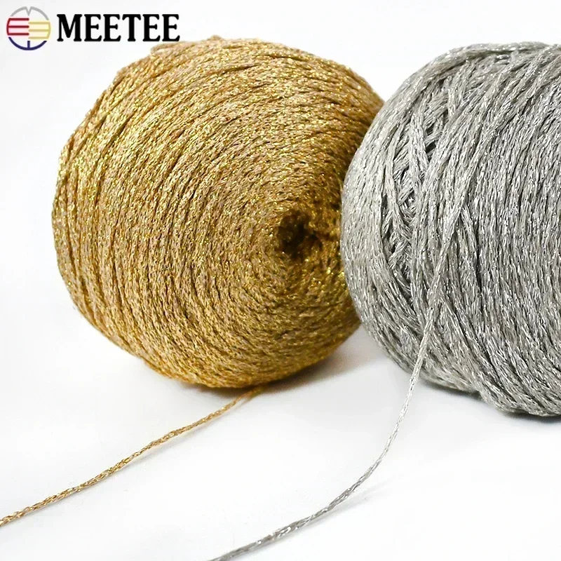 Meetee 100g/roll Gold Silver Yarn Bright Wire Crochet Metallized Thread DIY Hand-woven Knitting Cord Decor Crafts Accessories 3