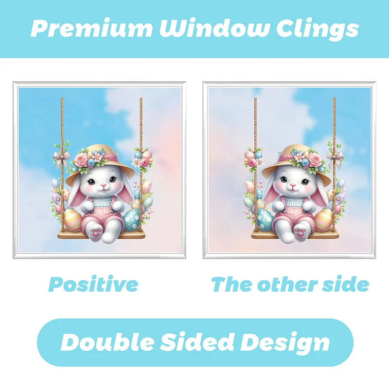 6Pcs Easter Window Stickers Double Sided Printed PVC Electrostatic Home Decor Glass Decals Reusble Easter Party Decorations