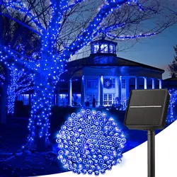 Solar - Powered Waterproof LED Fairy Lights - 100 Lights, 8 Lighting Modes for Outdoor & Indoor Decor (Blue)