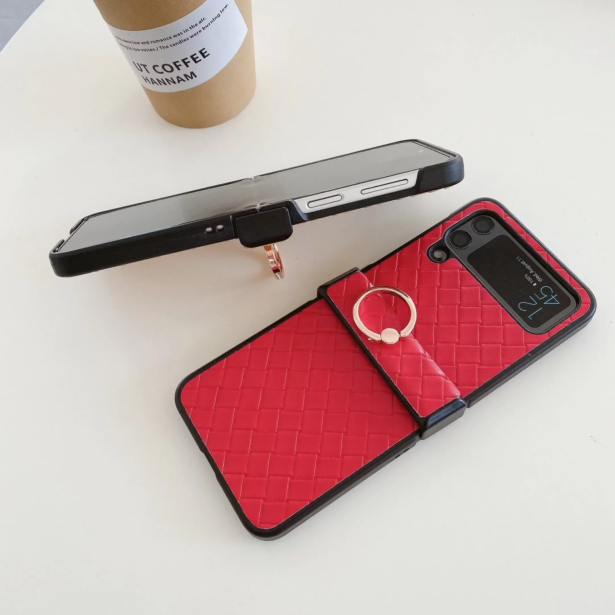 Retro Braid Shockproof Phone Case with Finger Ring Buckle and Bracket