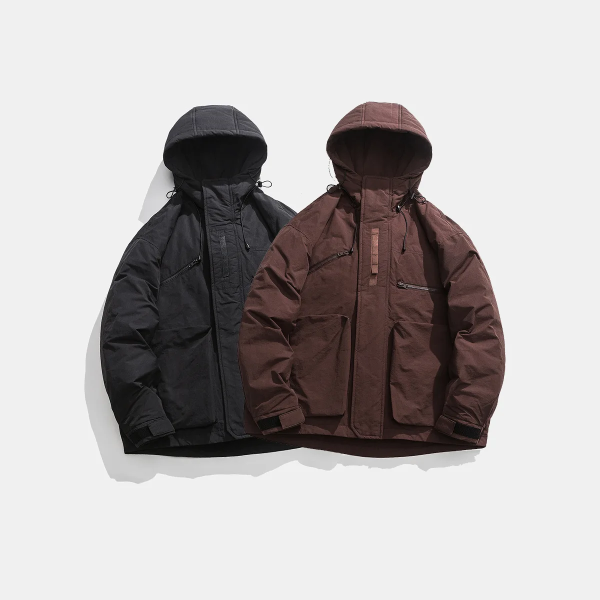 Vintage Winter American Outdoor workwear for men and women, hooded solid color loose down jacket