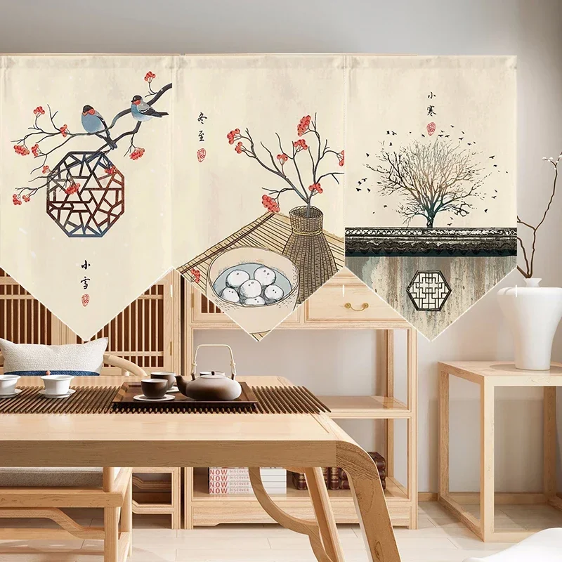 Chinese Style Short Door Curtain Kitchen Partition Noren Izakaya Cuisine Izakaya Sashimi Hanging Pennant Home Decor Drapes 3