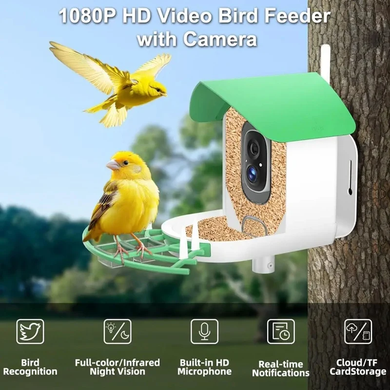 카메라가 있는 스마트 1080P 조류 피더, 와이파이 앱 원격 모니터링 AI 조류 카메라, 무선 2MP 야외 조류 피더 카메라