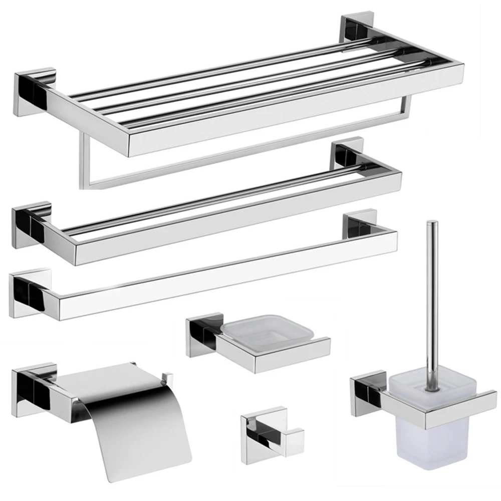 Bathroom Hardware 304 Stainless Steel Chrome Towel Rack Toilet Paper Holder Liquid Soap Holder Towel Bar Toilet Accessories Sets toilet paper holder bathroom hardware set bathroom hardware accessories
