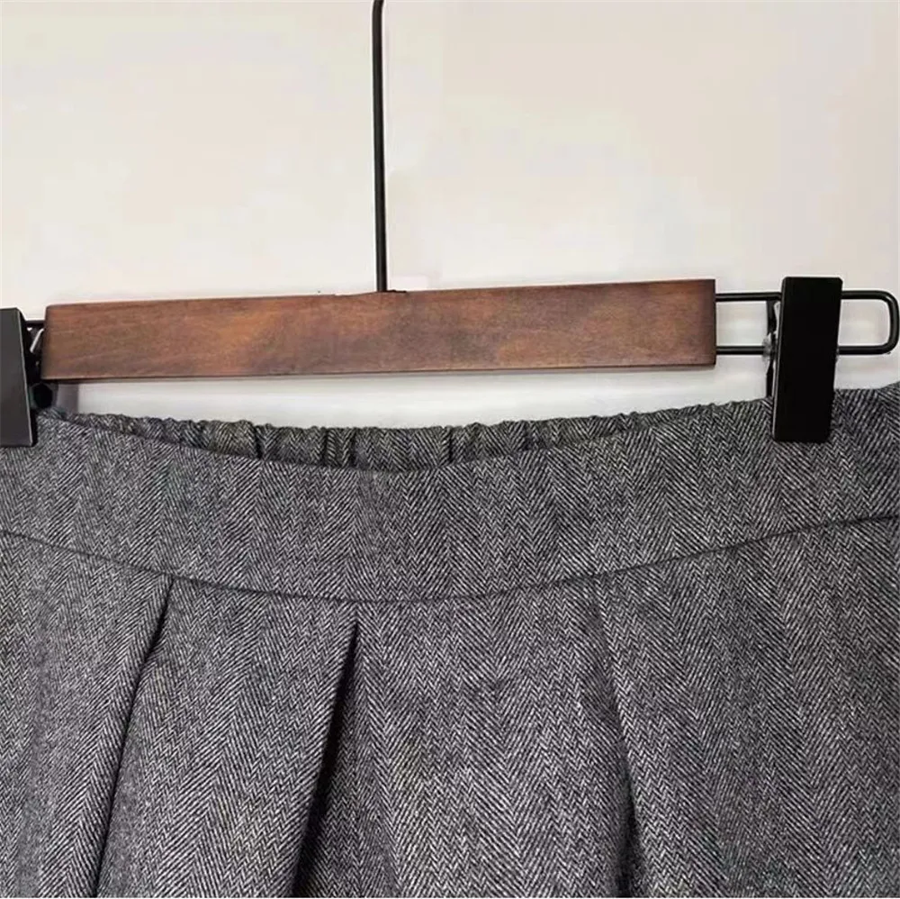 Gonne larghe in lana a gamba larga pantaloni da donna pantaloni Casual pieghettati pantaloni dritti autunnali invernali pantaloni elastici a vita alta con gamba grassa 5