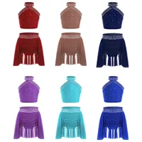 Girls Sparkly Rhinestones Lyrical Ballet Dance Dance Outfit Gymnastics Athletic Activewear Set Dancing Competition Performance - Image 4
