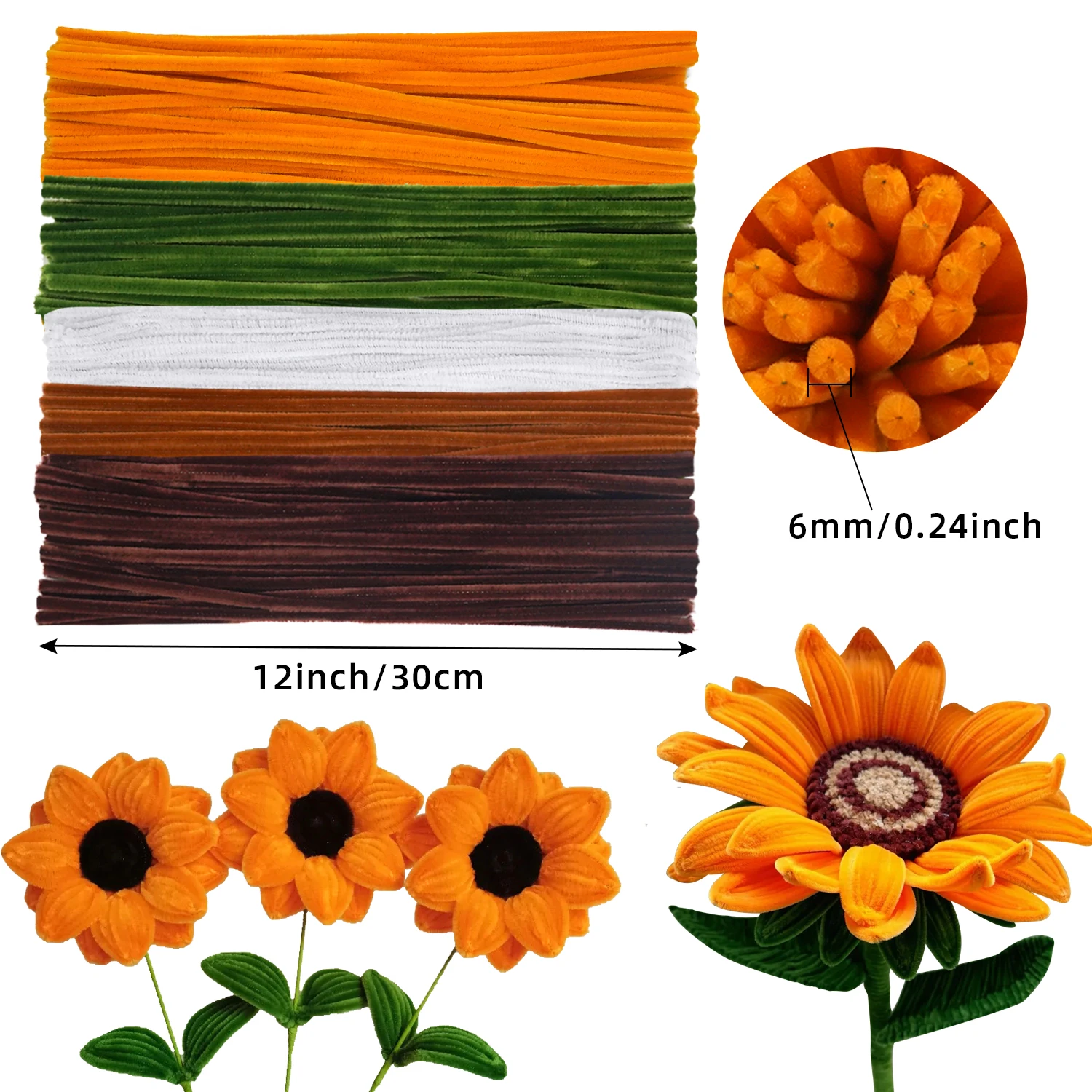 Sunflower Pipe Cleaners 280pcs Flower Stem Wire 20 Garden Tape 1 Warp Paper Silk Ribbon 2 Glue Stickers chenille pipe cleaners chenille craft supplies