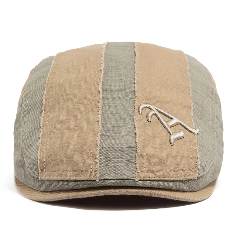 Men Beret Fashion Vintage Embroidery Letter A Flat Cap Cotton Visor Hat Camouflage Patchwork Adjustable woolen beret beret hat