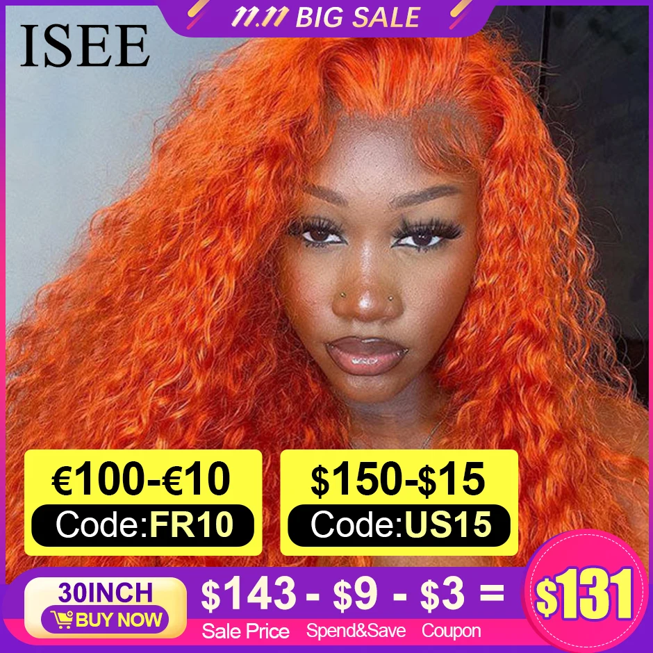 ISEE HAIR Ginger Color 32inch Water Wave Wig 13x4 HD Lace Frontal Wigs