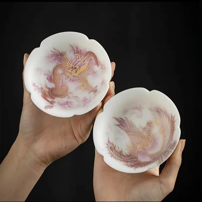 Porcelain Handmade Cup Accessories Teware Peking Opera Phoenix Loong For Puer Kung Fu White Red Tea tea cup