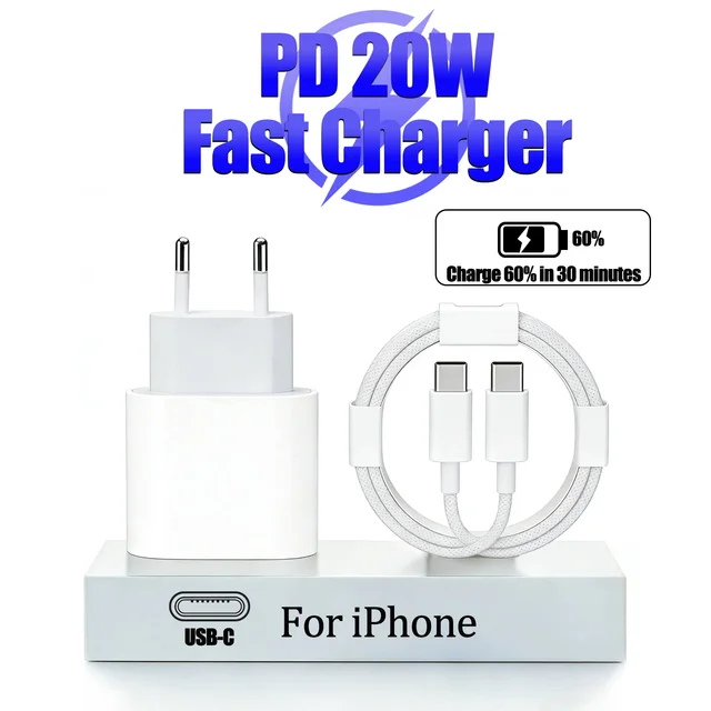 PD 20W USB C Fast Charger For Apple iPhone 17 16 15 14 13 12 11 Pro Max For iPad 5A Quick Charging Data Cable EU US Plug Adapter 1