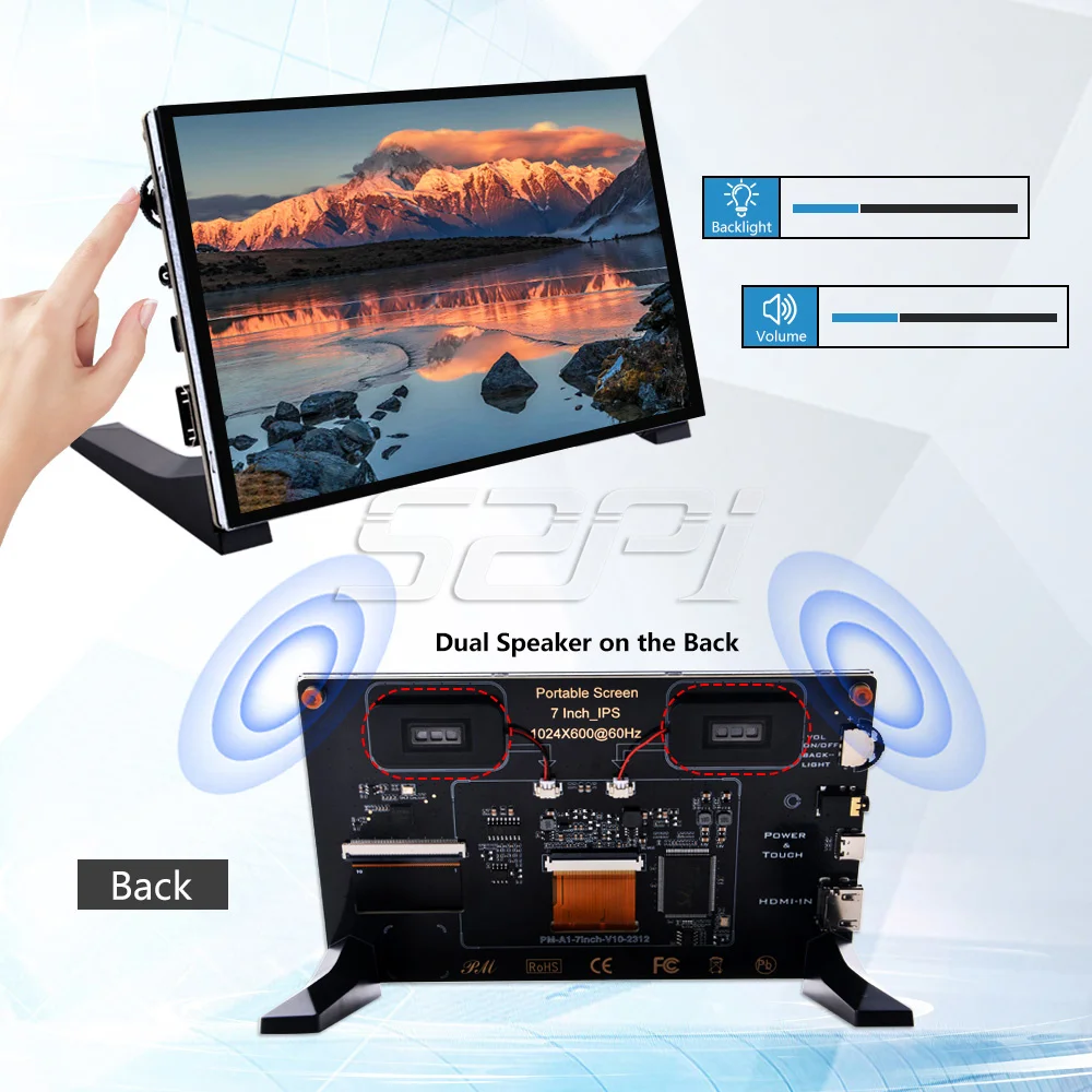 Tela Sensível ao Toque com Alto-falantes e Padrão Raspberry pi pc com Windows 52pi 1024x600 60hz 7 - Imagem 5