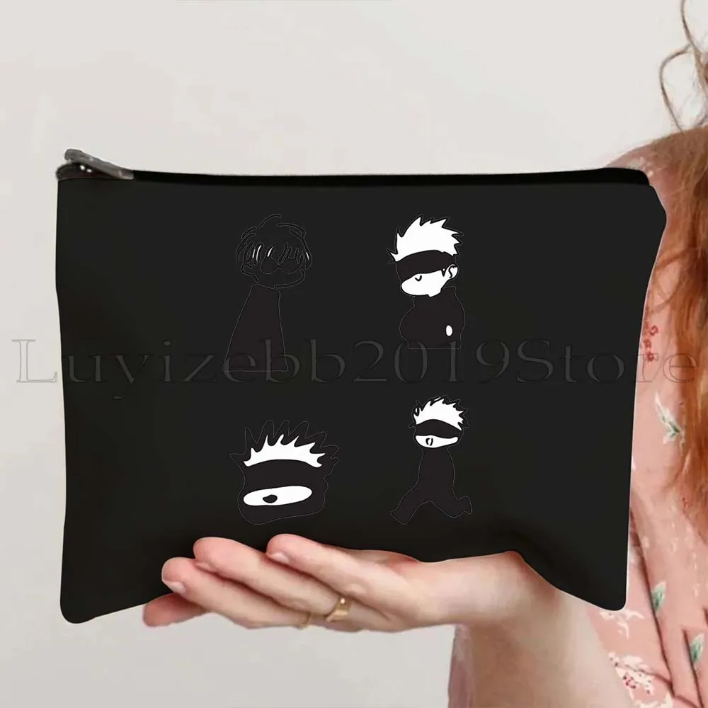 Anime Gojo Saturo Jujutsu Kaisen Sukuna Satoru Cute Cartoon Manga Canvas Cosmetic Makeup Toilet Bag Pencil Case Zipper Pouch 4