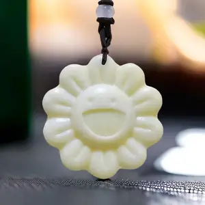 Natural Real Jade Sunflower Pendant Necklace Fashion Amulet Carved Jewelry Luxury Vintage Gifts for Women Men Charm Gemstones